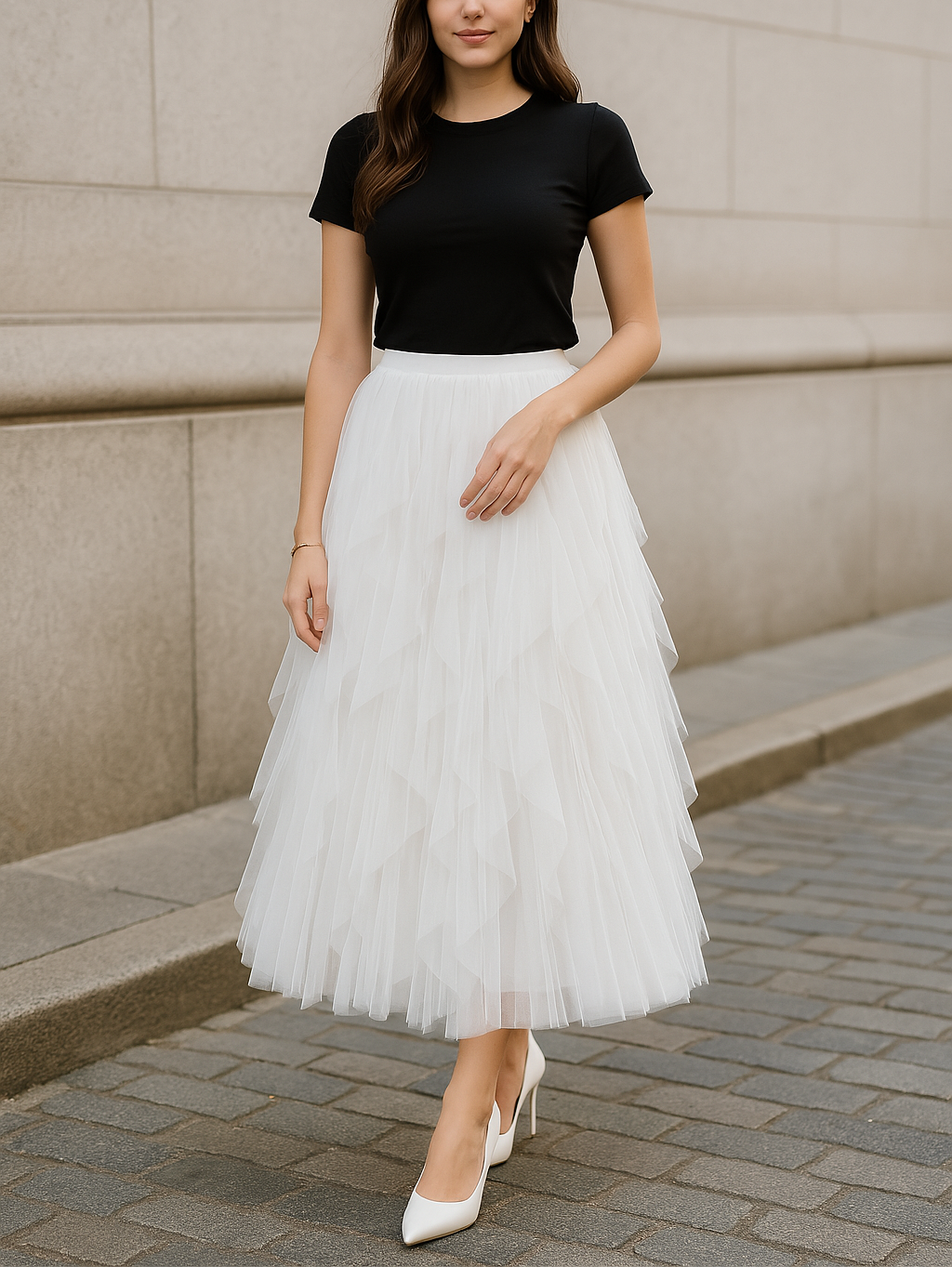 Elegant Collection | Women's Midi Skirt with Layered Tulle Design | Versatile Fashion Staple for Any Occasion