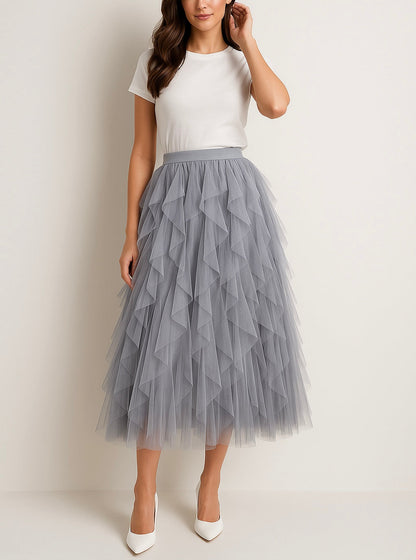 Elegant Collection | Women's Midi Skirt with Layered Tulle Design | Versatile Fashion Staple for Any Occasion