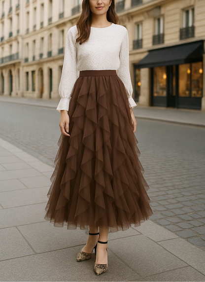 Elegant Collection | Women's Midi Skirt with Layered Tulle Design | Versatile Fashion Staple for Any Occasion