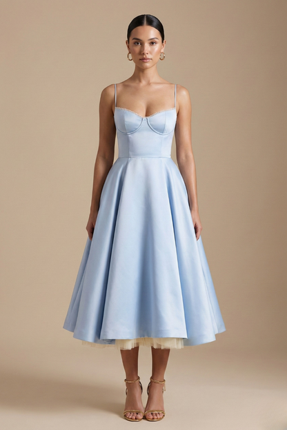 Elegant Corset Midi Dress | Women's Dress with Flared Skirt for Timeless Sophistication