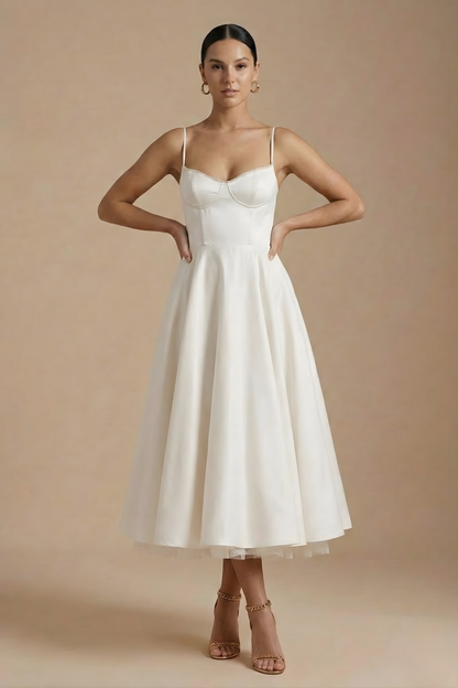 Elegant Corset Midi Dress | Women's Dress with Flared Skirt for Timeless Sophistication