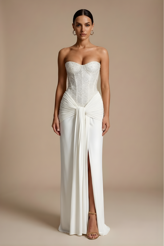 Elegant Evening Gown | Strapless Glitter Maxi Dress with Sculpted Silhouette for Stunning Impact