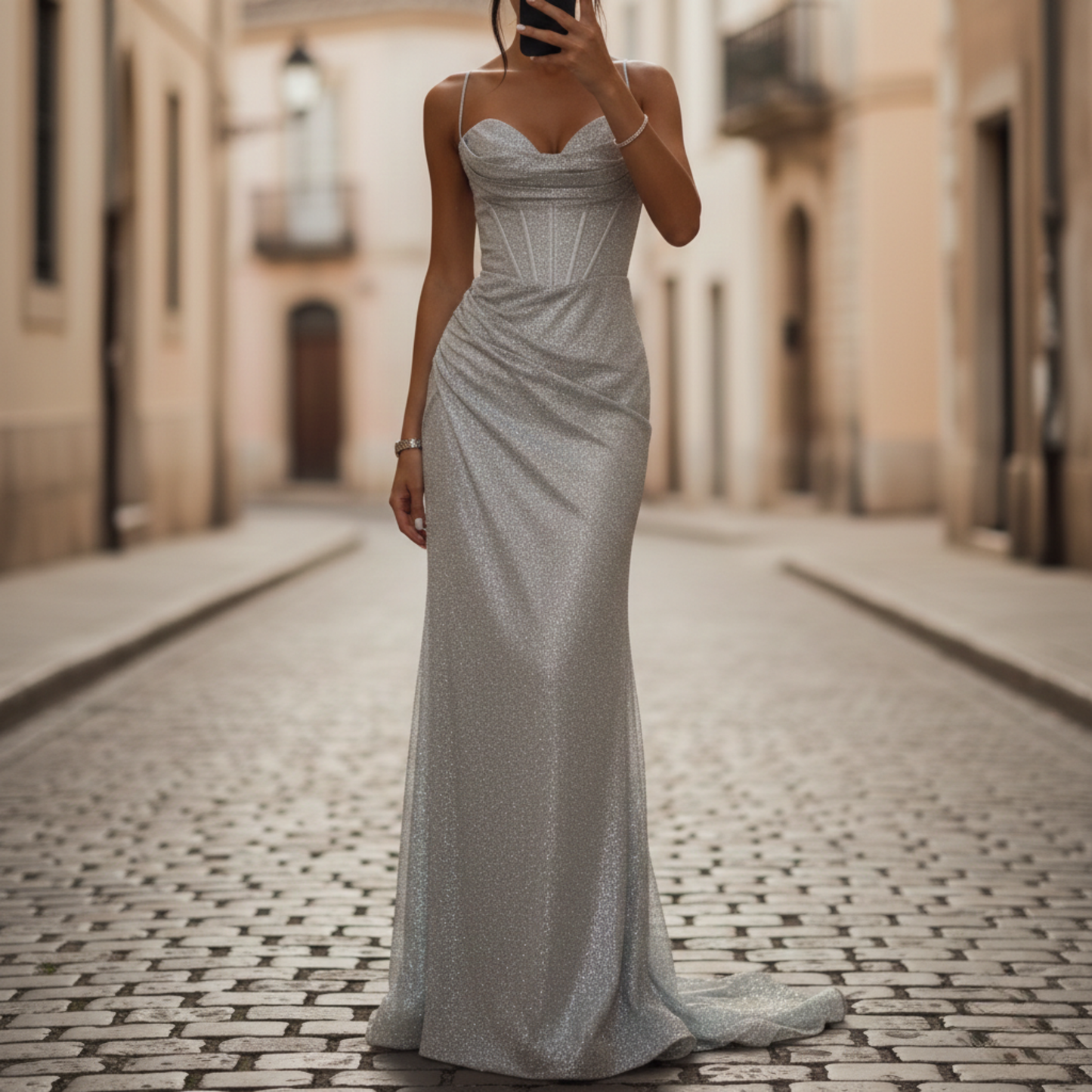 Elegant Evening Gowns | Maxi Spaghetti Strap Dress with High Side Slit | Perfect Formal Wedding Guest Attire