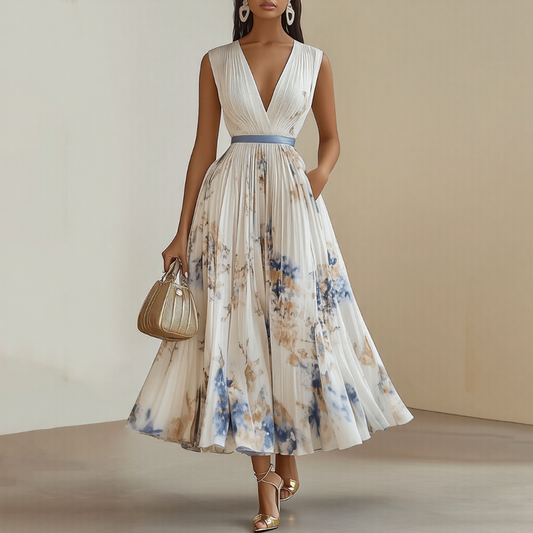 Elegant Floral Maxi Dress with Long Sleeves & Adjustable Tie for Effortless Style