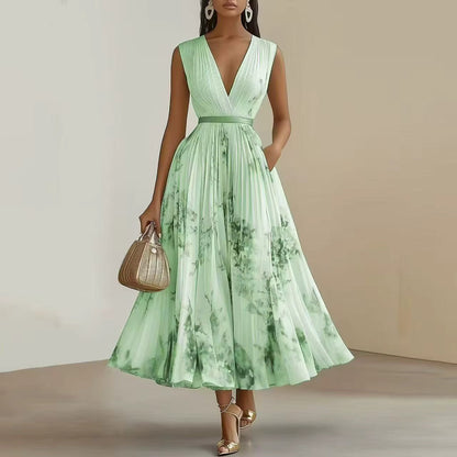 Elegant Floral Maxi Dress with Long Sleeves & Adjustable Tie for Effortless Style