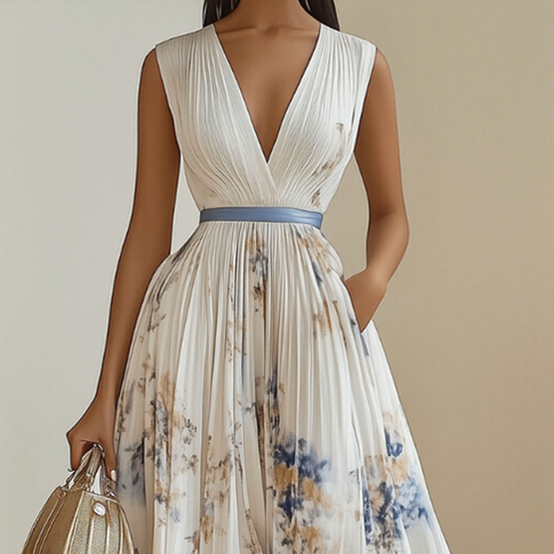 Elegant Floral Maxi Dress with Long Sleeves & Adjustable Tie for Effortless Style