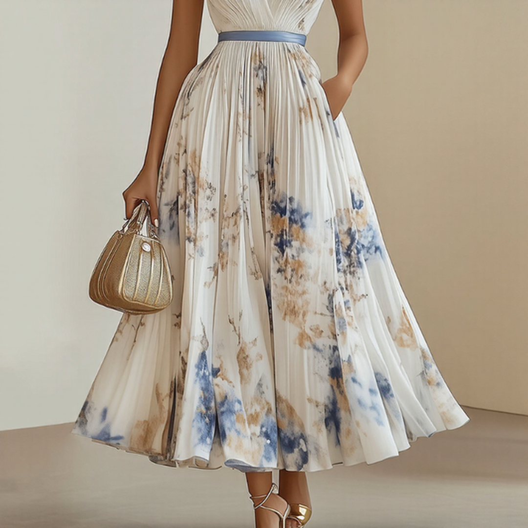 Elegant Floral Maxi Dress with Long Sleeves & Adjustable Tie for Effortless Style