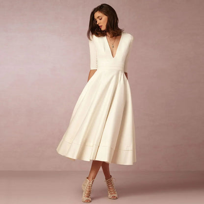 Elegant Flowing Midi Dress | Women's Dress with Deep V Neckline | Lightweight Fabric for Effortless Summer Style