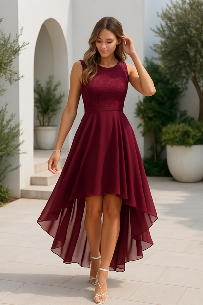 Elegant High Low Dress | Women's Satin Cowl Neck A-Line for Wedding Guests