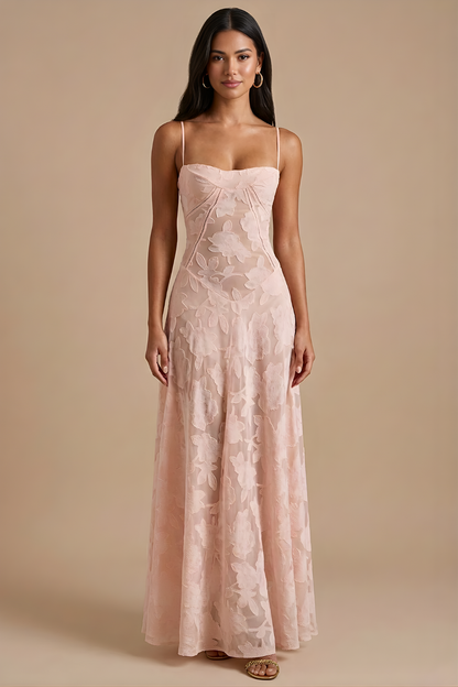 Elegant Lace Maxi Dress | Women's Dress with Spaghetti Straps & Corset Back for Timeless Style