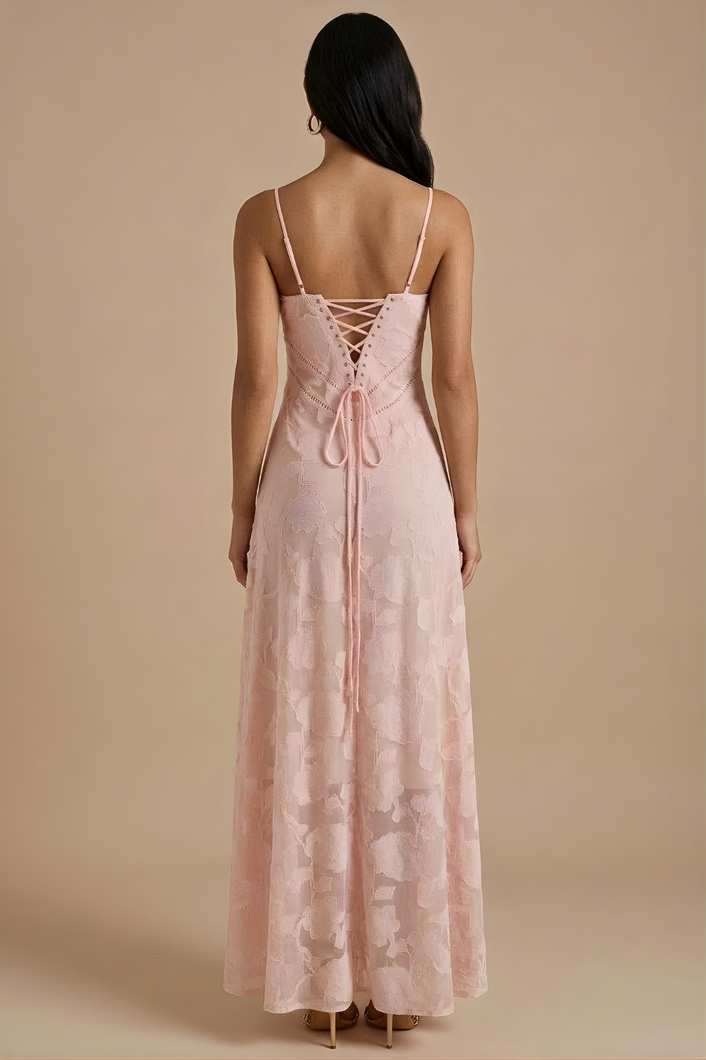 Elegant Lace Maxi Dress | Women's Dress with Spaghetti Straps & Corset Back for Timeless Style