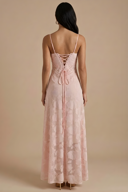 Elegant Lace Maxi Dress | Women's Dress with Spaghetti Straps & Corset Back for Timeless Style