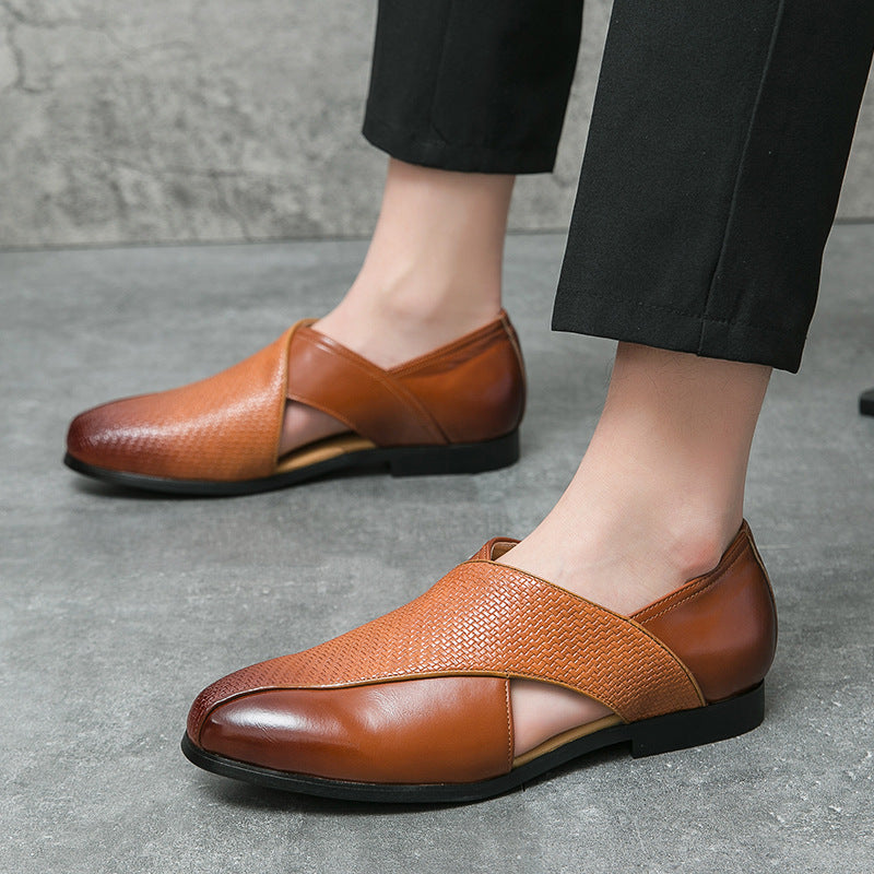 Elegant Leather Loafers for Women with Textured Weave & Supportive Sole for All-Day Comfort