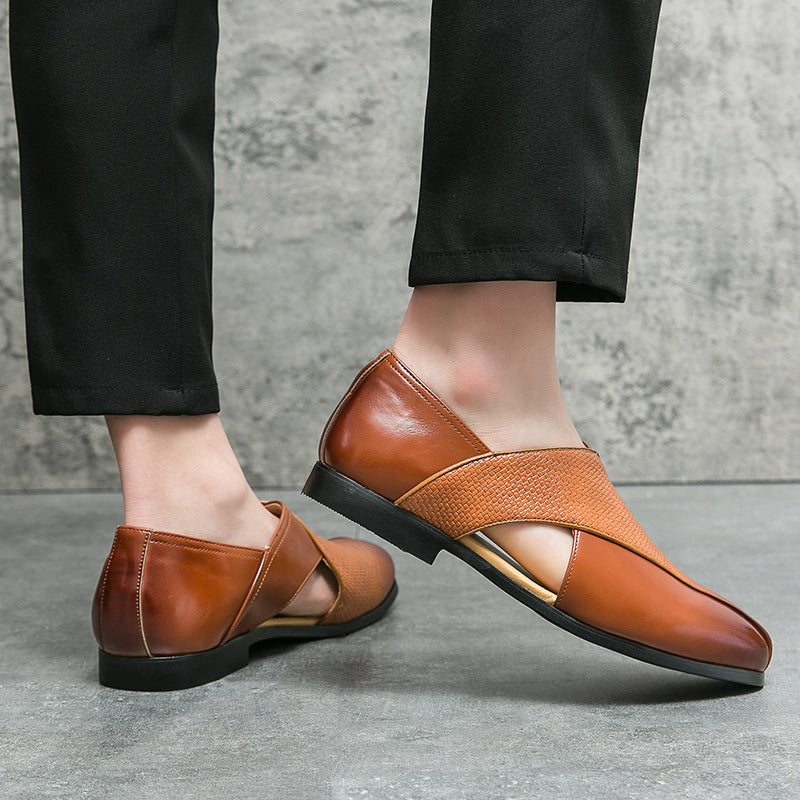 Elegant Leather Loafers for Women with Textured Weave & Supportive Sole for All-Day Comfort