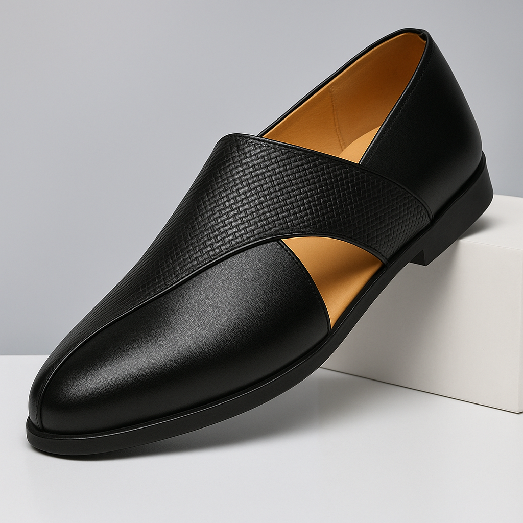 Elegant Leather Loafers for Women with Textured Weave & Supportive Sole for All-Day Comfort