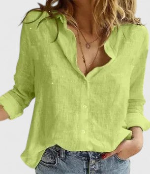 Elegant Linen | Women's Blouse with V Neck & Button Front | Versatile Summer Top for Effortless Style