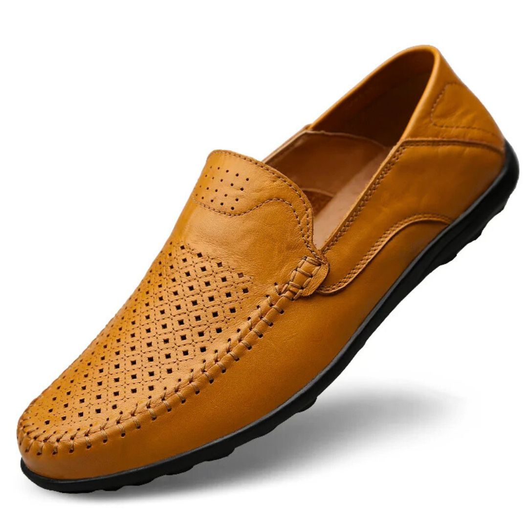 Elegant Loafers | Black Leather Slip-Ons with Perforated Design | Stylish Comfort for Women