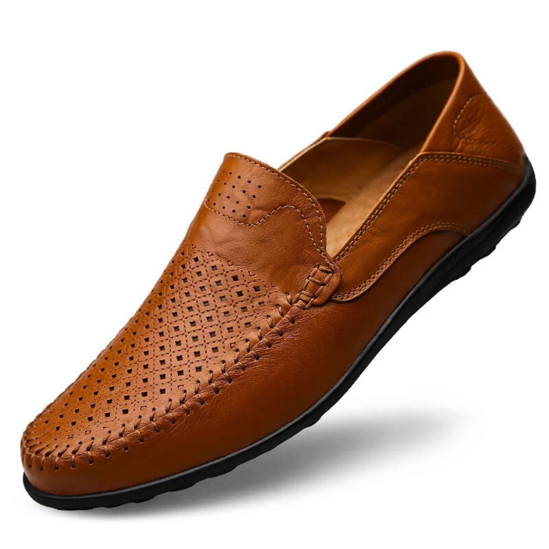Elegant Loafers | Black Leather Slip-Ons with Perforated Design | Stylish Comfort for Women