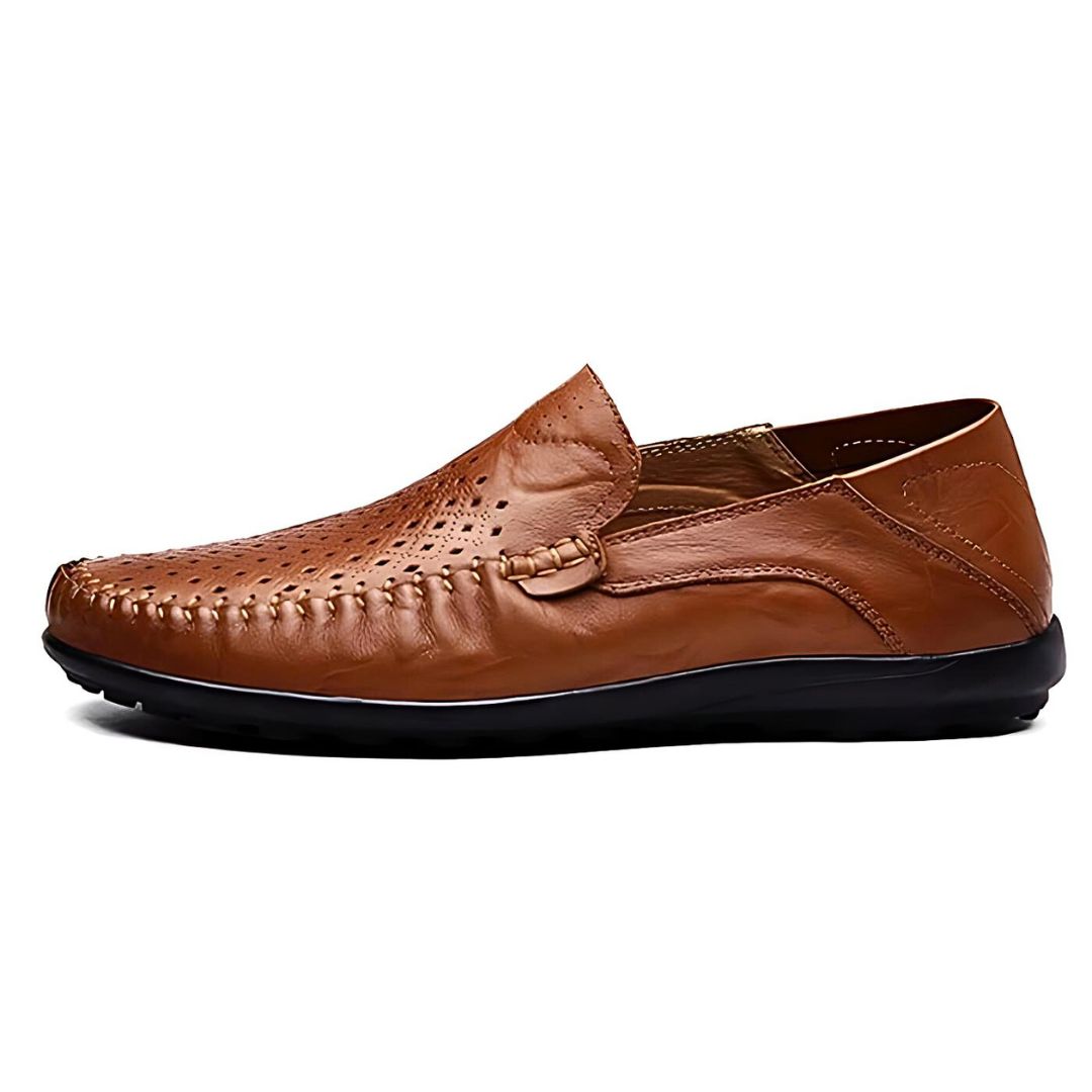 Elegant Loafers | Black Leather Slip-Ons with Perforated Design | Stylish Comfort for Women