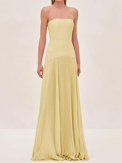 Elegant Maxi Dress | Strapless Pleated Design with Flowy Skirt for Effortless Style
