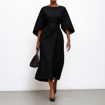 Elegant Maxi Dress | Women's Dress with Satin Feel & Batwing Sleeves | Versatile Wedding Guest Dress for Effortless Style