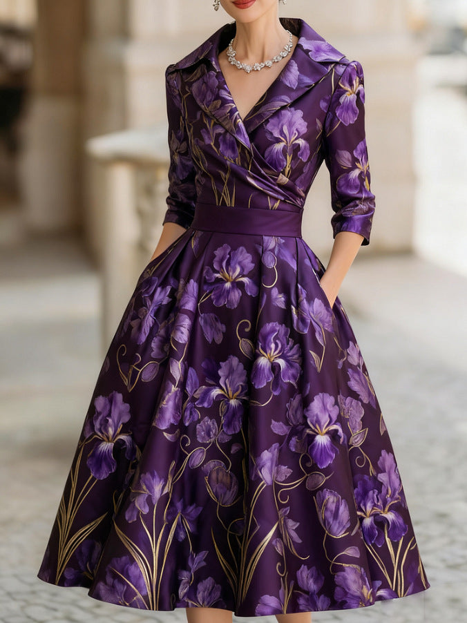 Elegant Midi Dress | Women's Dress with Floral Print & Structured Fit | Perfect for Wedding Guests and Formal Events
