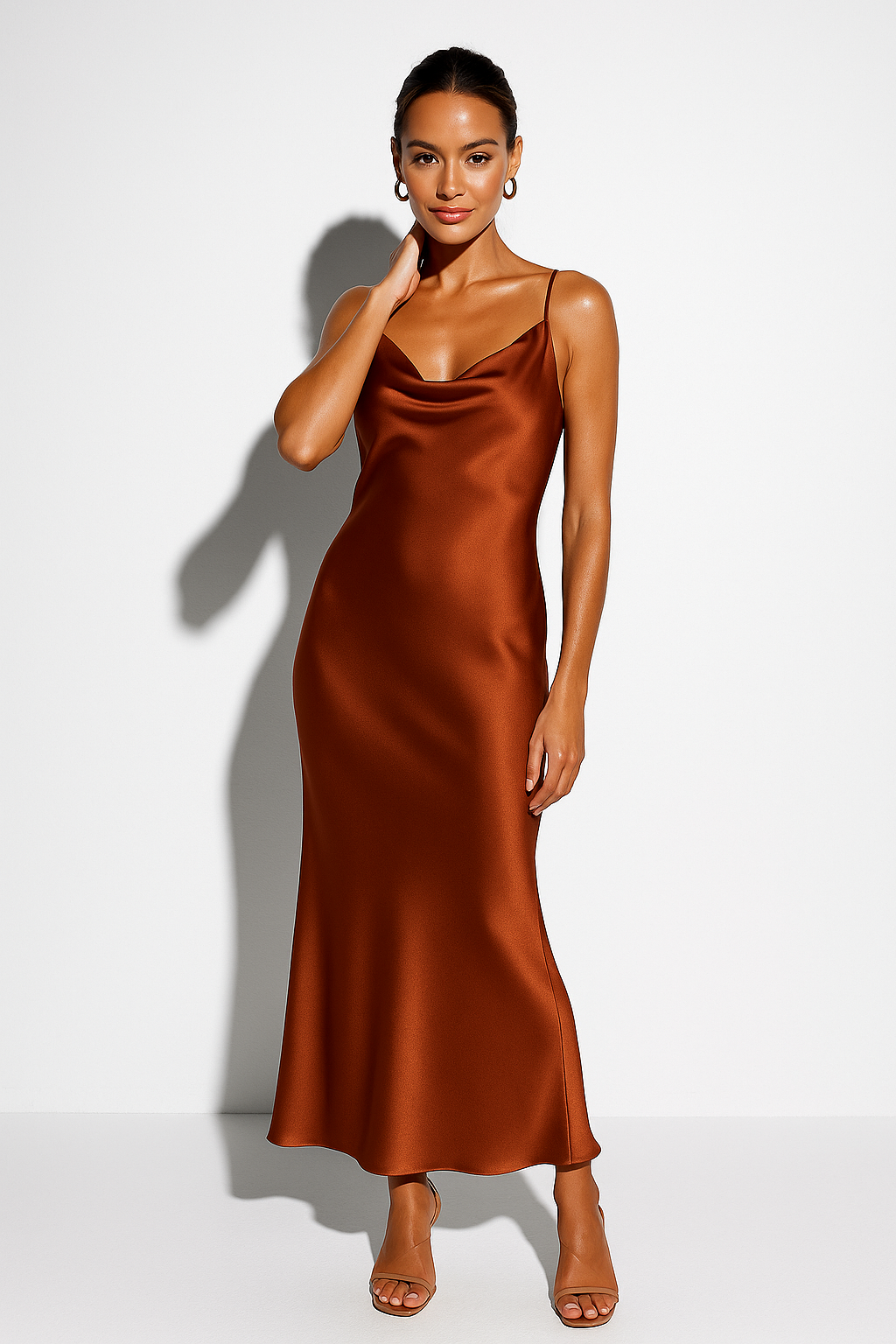 Elegant Satin Cowl Neck Maxi Dress with Adjustable Straps | Women's Dress for Timeless Style