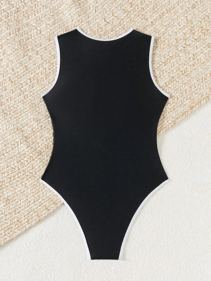 Elegant Series | Black One Piece Swimsuit with High Neck & Adjustable Zipper | Sporty Bathing Suit for Confidence