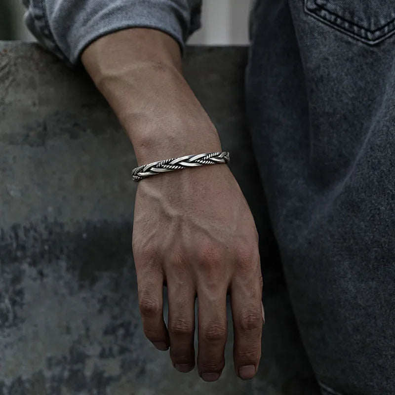 Elegant Silver Cuff Bracelet with Intricate Braided Design | Adjustable Style for Versatile Fashion