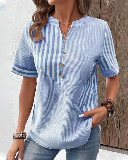 Elegant Striped Blouse | Women's Lightweight Design with Mandarin Collar | Versatile Style for Everyday Wear