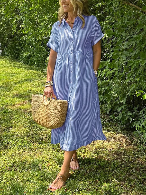 Elegant Striped Shirt Dress for Women with Classic Collar | Effortless Style for Any Occasion