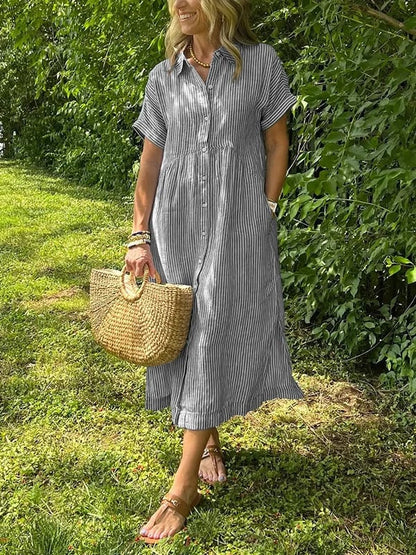 Elegant Striped Shirt Dress for Women with Classic Collar | Effortless Style for Any Occasion