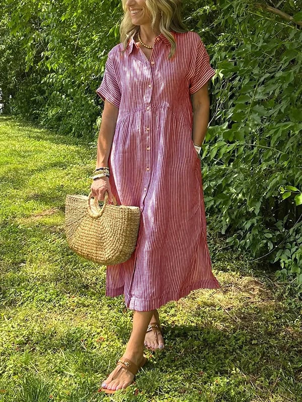 Elegant Striped Shirt Dress for Women with Classic Collar | Effortless Style for Any Occasion