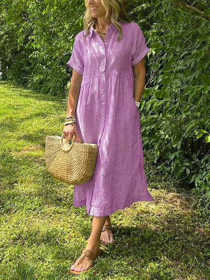 Elegant Striped Shirt Dress for Women with Classic Collar | Effortless Style for Any Occasion