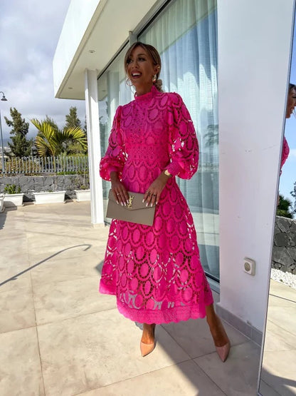 Elegant Summer Evening Dress | Long Sleeve Midi Design with Flattering Silhouette for Special Occasions