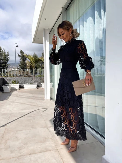 Elegant Summer Evening Dress | Long Sleeve Midi Design with Flattering Silhouette for Special Occasions