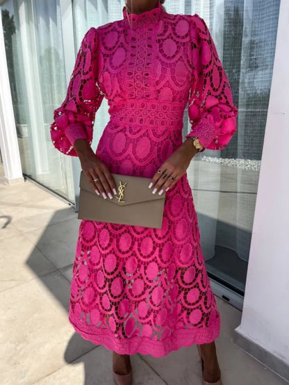 Elegant Summer Evening Dress | Long Sleeve Midi Design with Flattering Silhouette for Special Occasions