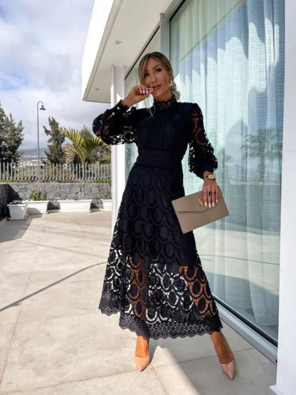 Elegant Summer Evening Dress | Long Sleeve Midi Design with Flattering Silhouette for Special Occasions