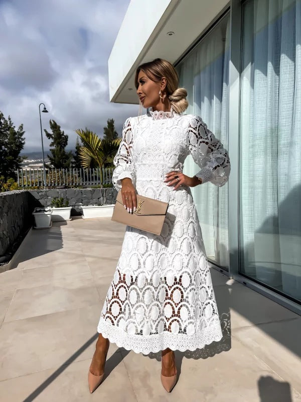 Elegant Summer Evening Dress | Long Sleeve Midi Design with Flattering Silhouette for Special Occasions