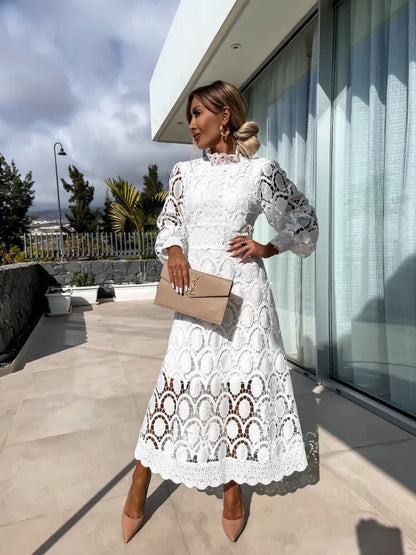 Elegant Summer Evening Dress | Long Sleeve Midi Design with Flattering Silhouette for Special Occasions
