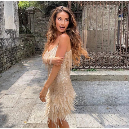 Elegant Summer Mini Dress | Women's Fitted Sequin Cocktail Dress with Shimmering Detail for Stylish Celebrations