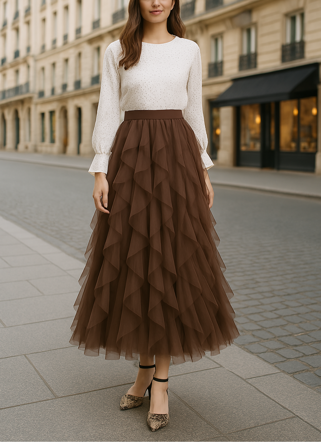 Elegant Tulle Midi Skirt for Women with Layered Design - Timeless Style for Any Occasion