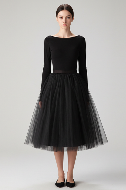 Elegant Tulle | Women's Midi Skirt with Multi-Layer Design | Flattering A-Line for Versatile Style