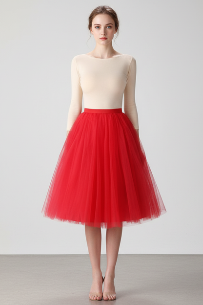 Elegant Tulle | Women's Midi Skirt with Multi-Layer Design | Flattering A-Line for Versatile Style