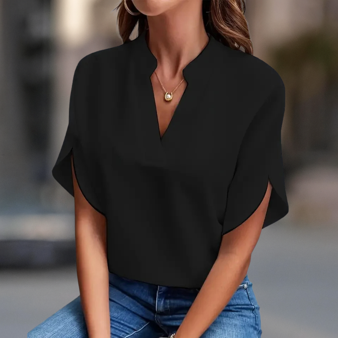 Elegant V-Neck Blouse for Women with Flowy Short Sleeves | Versatile Top for Any Occasion