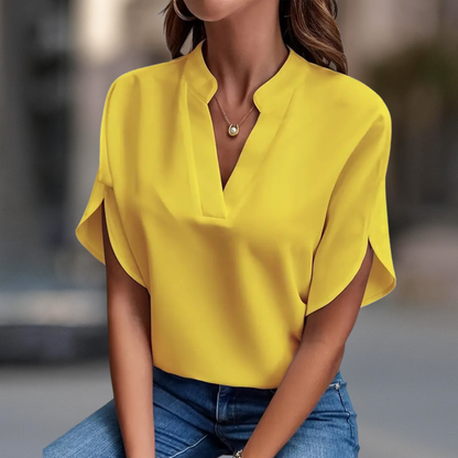 Elegant V-Neck Blouse for Women with Flowy Short Sleeves | Versatile Top for Any Occasion