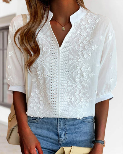 Elegant V-Neck Women's Blouse with Puff Sleeves | Versatile Summer Top for Effortless Style