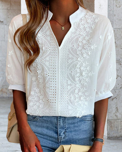 Elegant V-Neck Women's Blouse with Puff Sleeves | Versatile Summer Top for Effortless Style