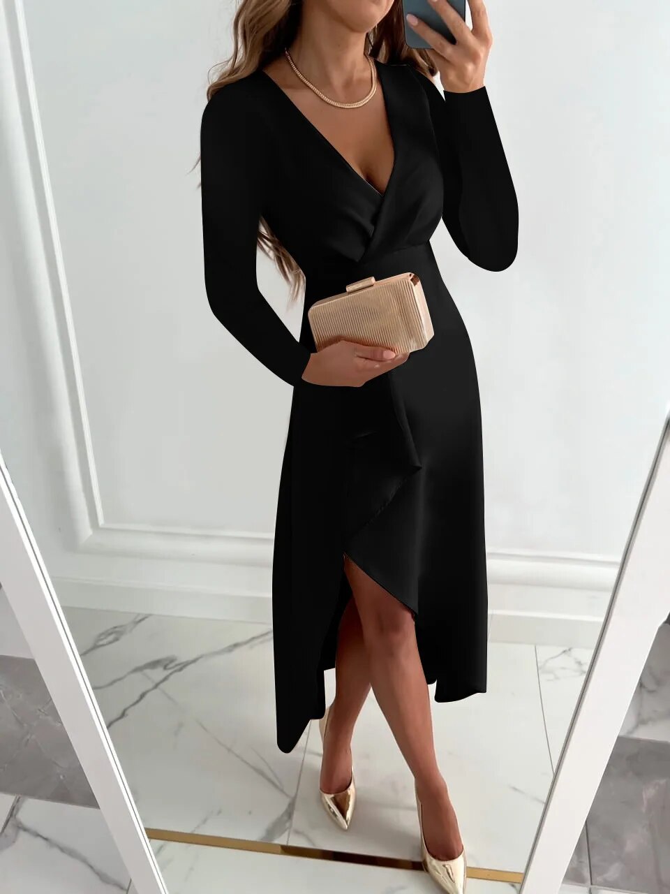 Elegant V Neck Midi Dress | Flattering Sheath Fit with Slit for Summer Style