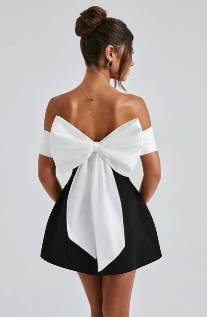 Elegant Women's Cocktail Mini Dress with Oversized Bow | Stunning Off-Shoulder Design for Effortless Chic Looks
